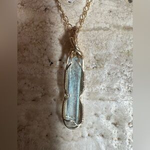 14k Gold Filled Genuine Aquamarine Crystal Gemstone Pendant